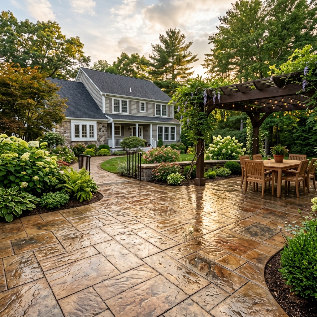 Stamped concrete patio in Dunstable Massachusetts