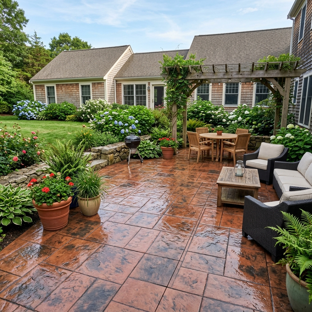 Stamped concrete patio in Dunstable MA